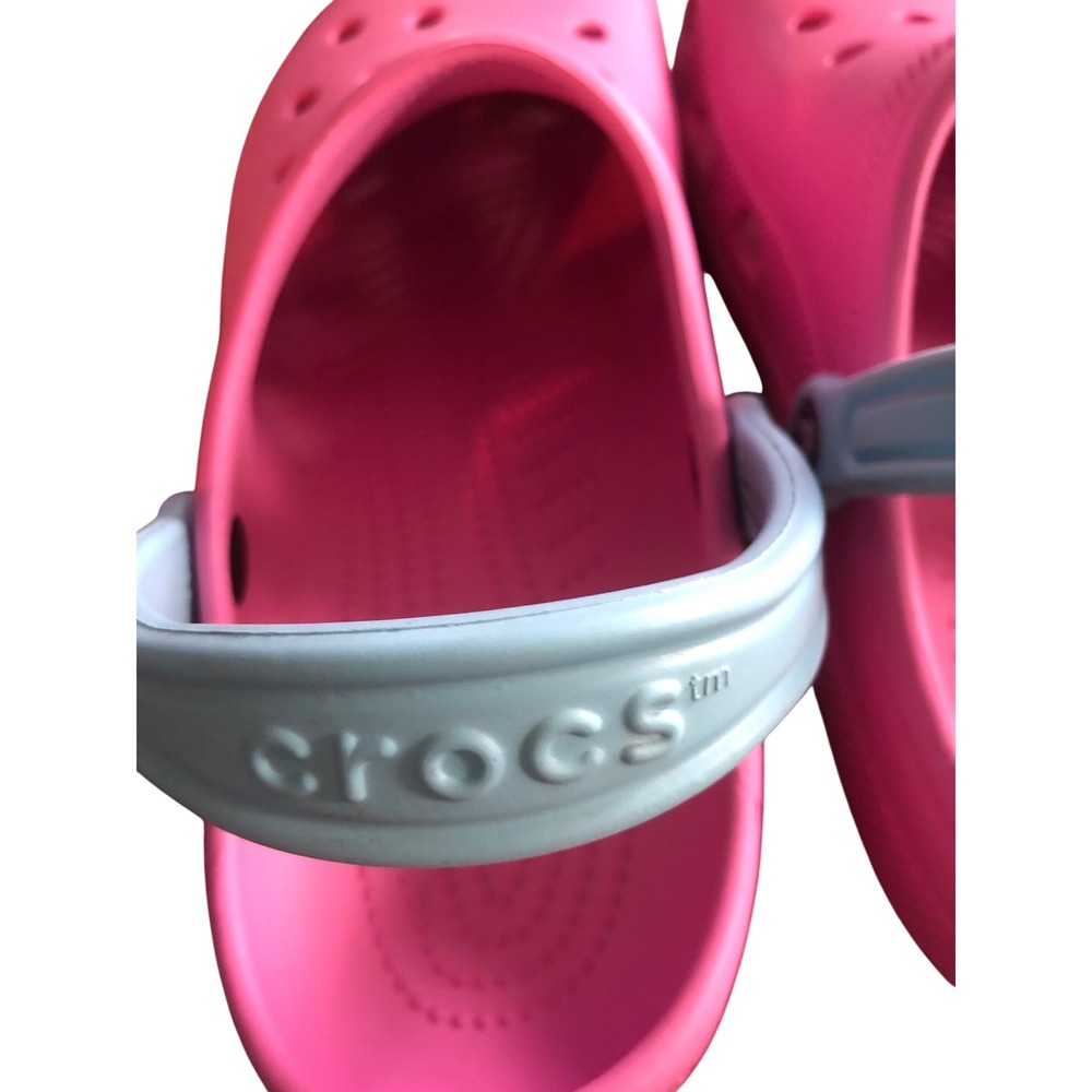 Crocs Classic Clogs Pink Blue Strap Mens 10 Womens 12 Comfort Slip On Shoes - Picture 5 of 9